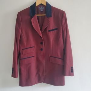 Chelsea Cambell for Charter Club Wool Nautical Maroon Plum Navy Velvet Blazer